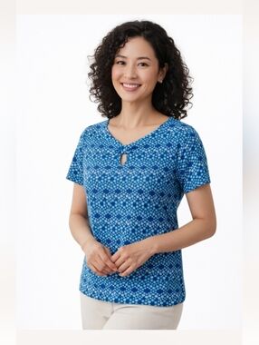 "Rafaella Studio" Misses Size (SP) Pretty Short Sleeve Top Blue/White